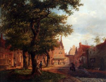 巴斯勒莫斯 約翰內斯 範 霍夫 A Village Square With Villagers Conversing Under Trees 巴斯勒莫斯 約翰內斯 範 霍夫 A Village Square With Villagers Conversing Under Trees